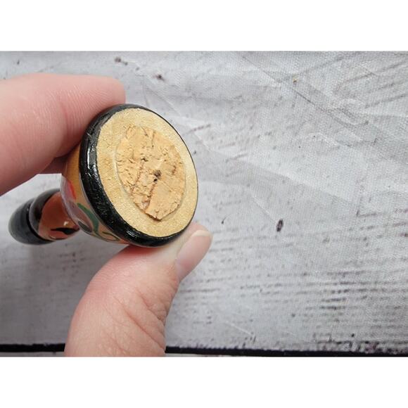 Vintage Hungarian Wooden Bottle Stoppers Hand Painted Wood With Cork READ - Picture 6 of 7